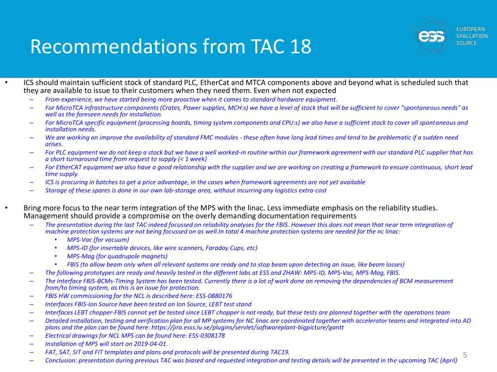 recommendations from tac 18 1