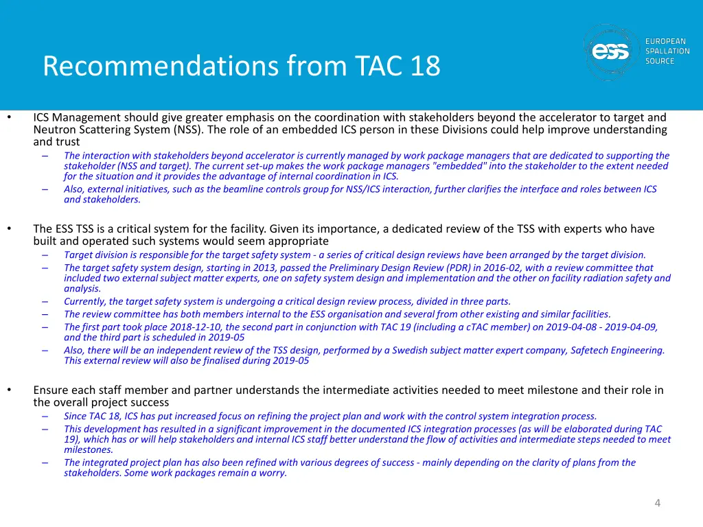 recommendations from tac 18