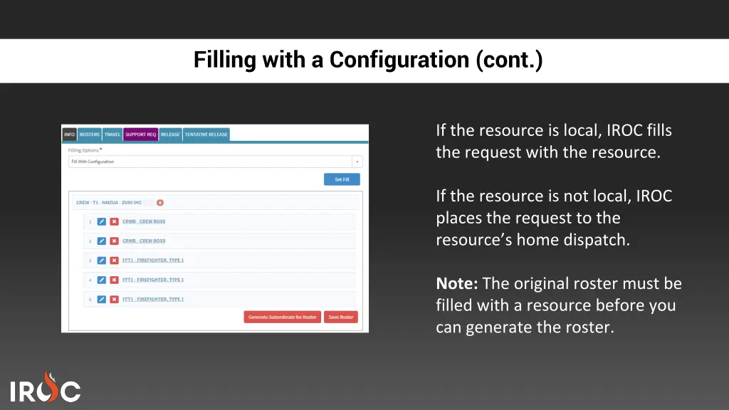 filling with a configuration cont