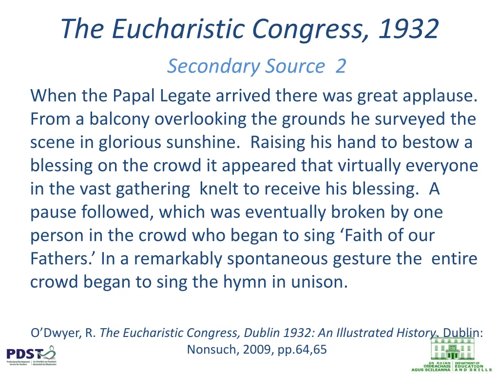 the eucharistic congress 1932 secondary source