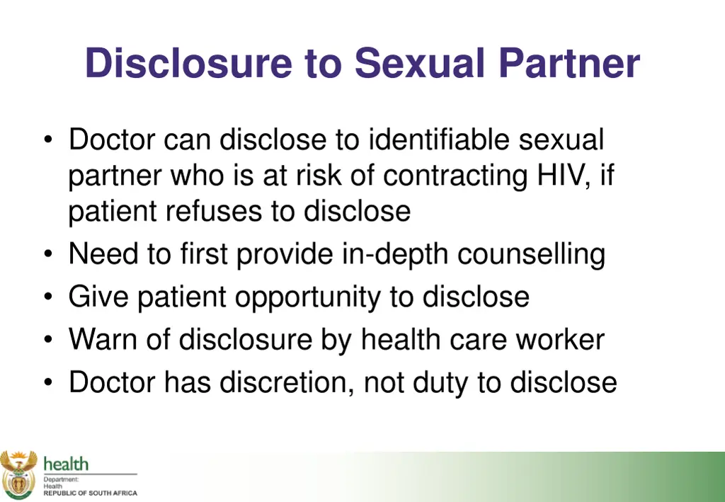 disclosure to sexual partner