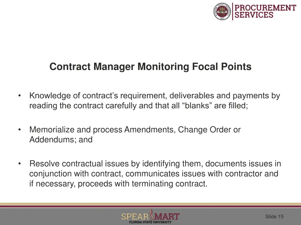 contract manager monitoring focal points