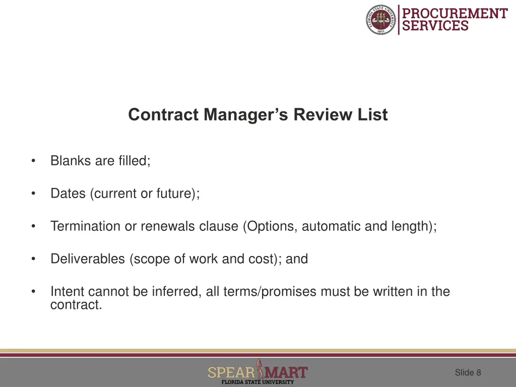 contract manager s review list