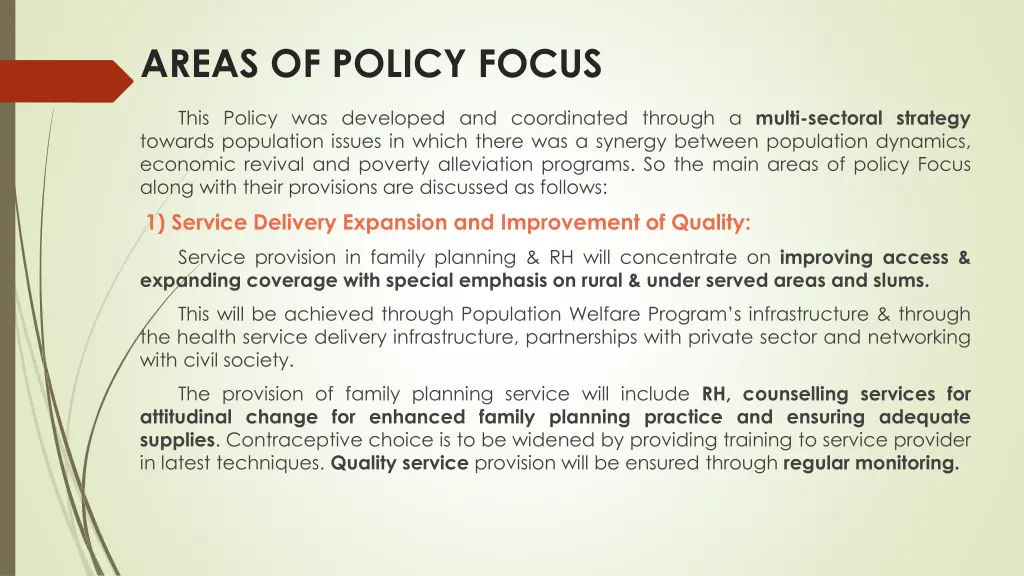 areas of policy focus