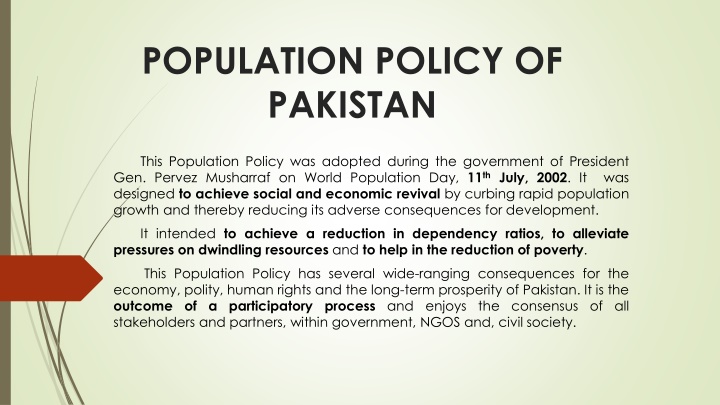 population policy of pakistan