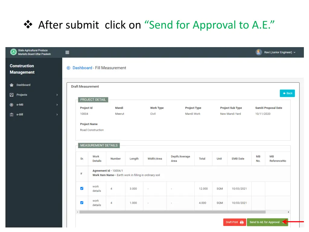 after submit click on send for approval to a e