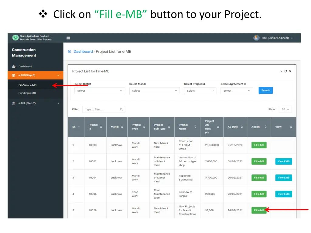 click on fill e mb button to your project