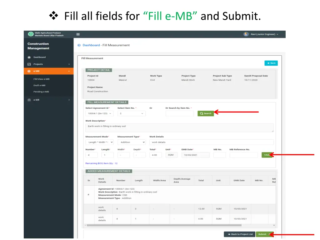 fill all fields for fill e mb and submit