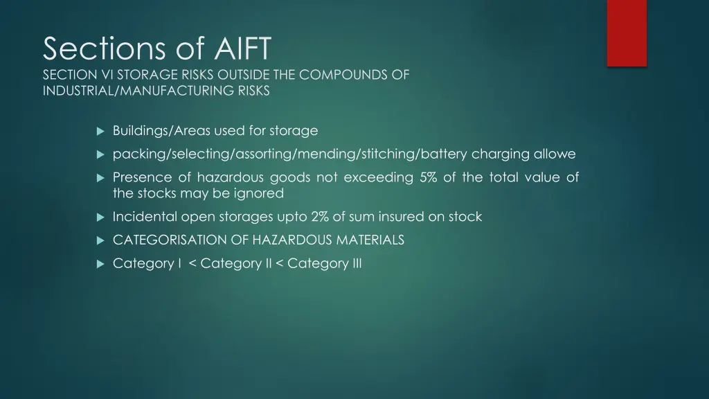 sections of aift section vi storage risks outside