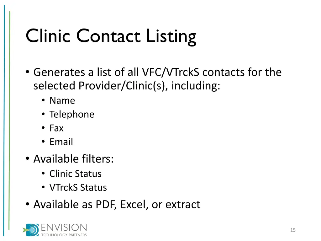 clinic contact listing