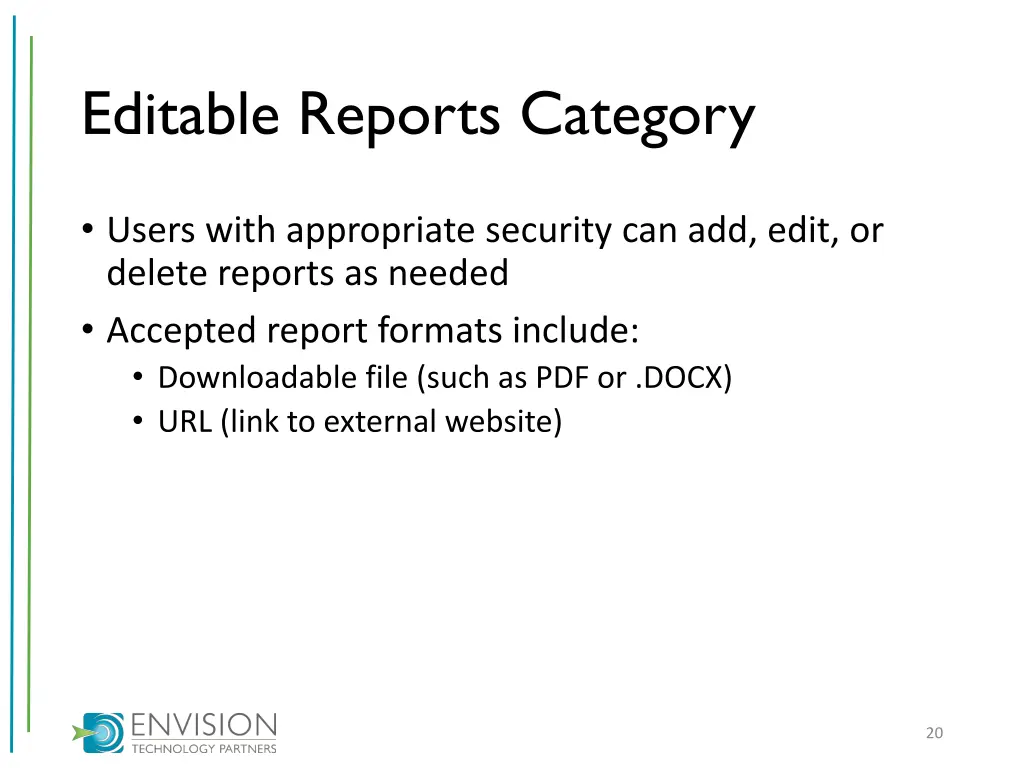 editable reports category