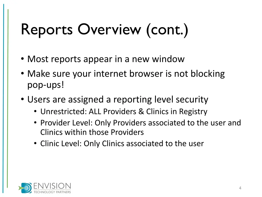 reports overview cont