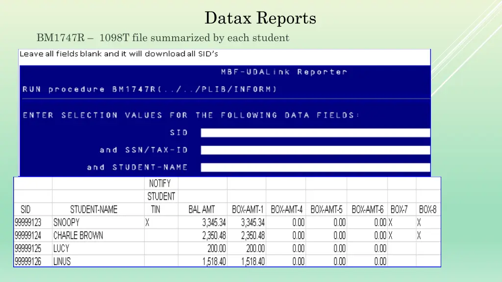 datax reports 1