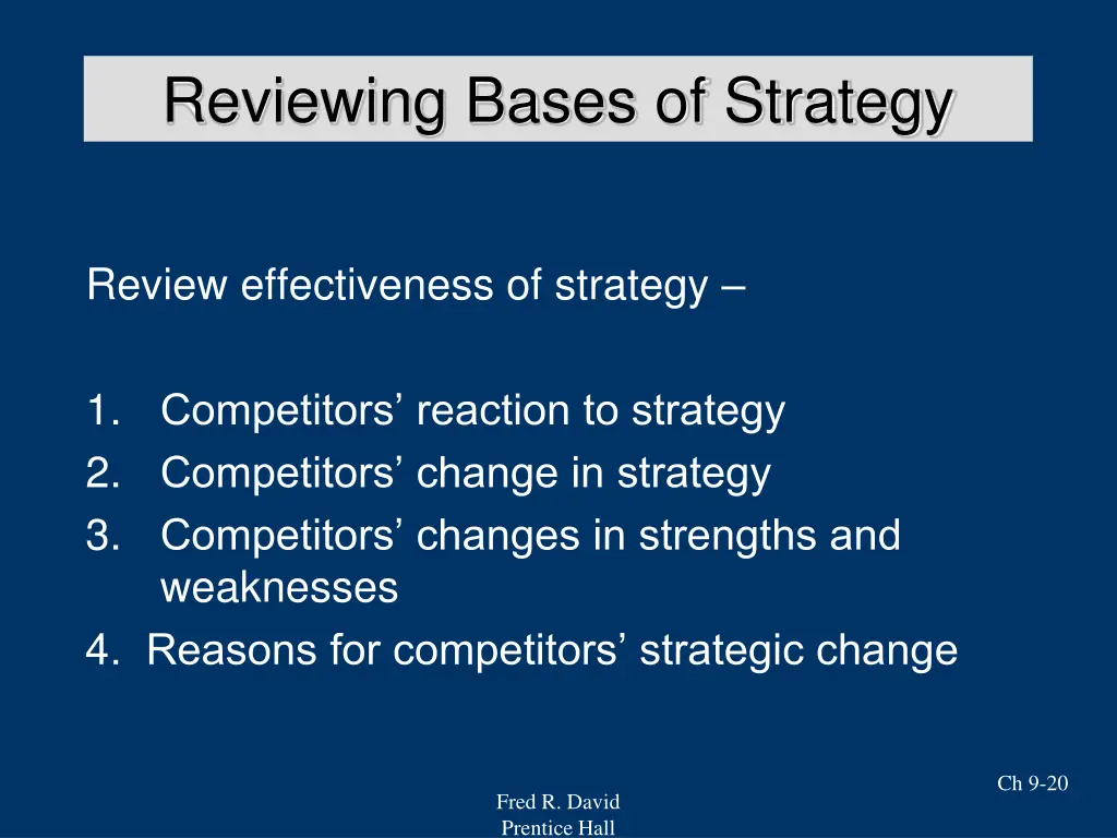 reviewing bases of strategy 1