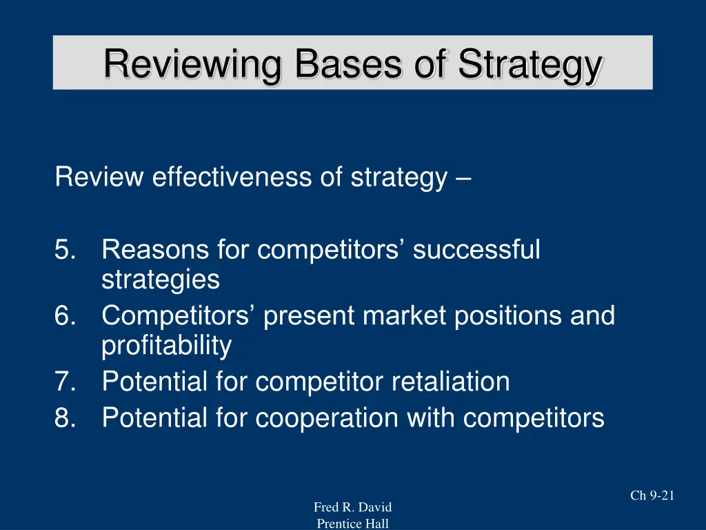 reviewing bases of strategy 2