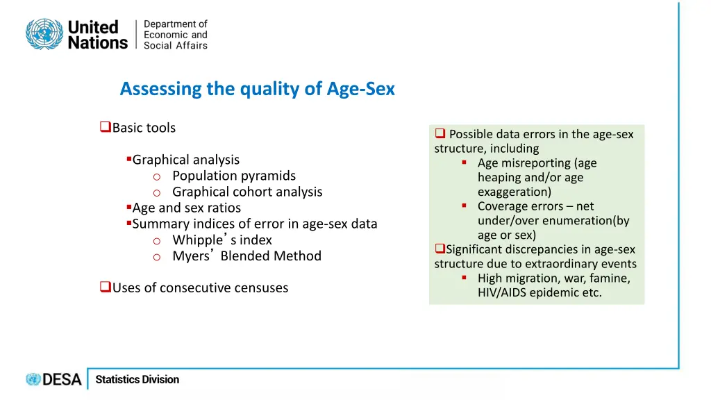 assessing the quality of age sex