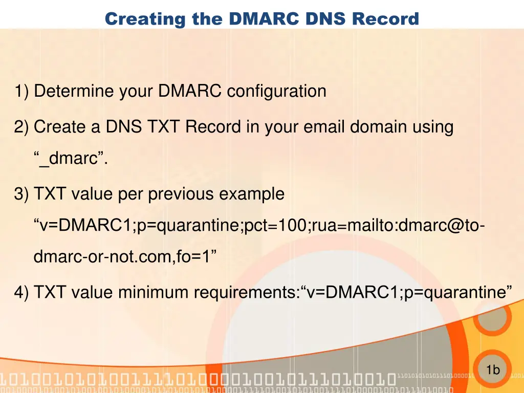 creating the dmarc dns record