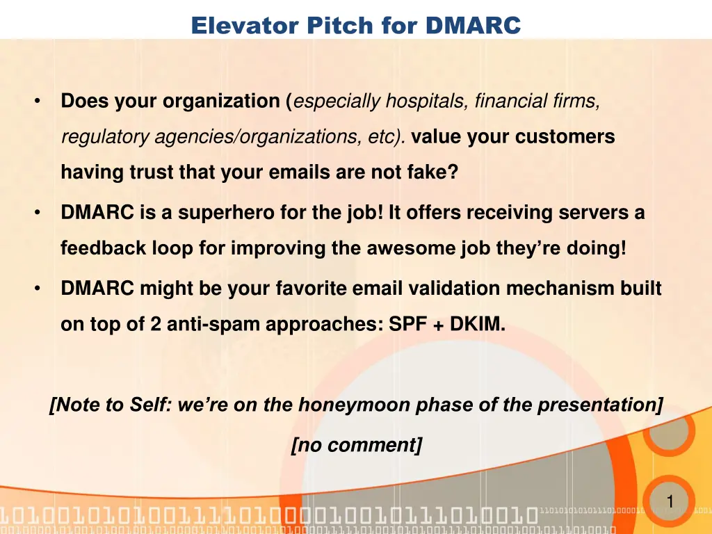 elevator pitch for dmarc