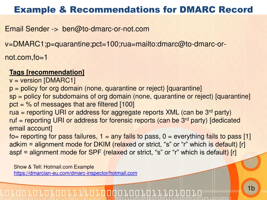 example recommendations for dmarc record