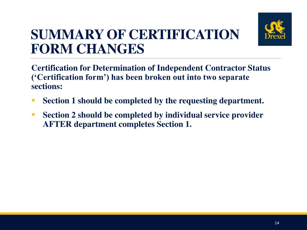 summary of certification form changes