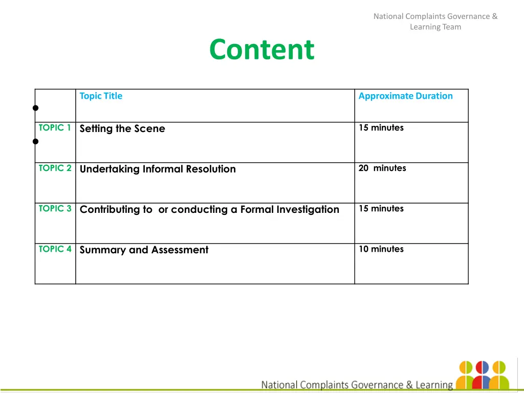 national complaints governance learning team 1