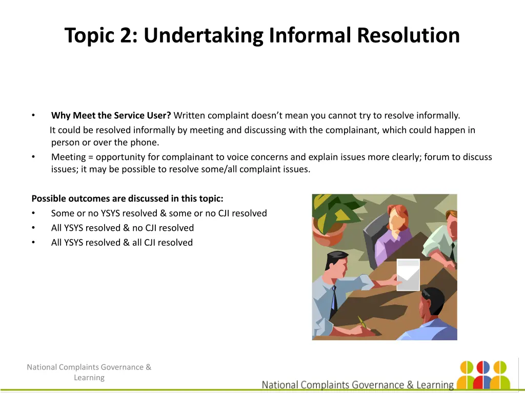 topic 2 undertaking informal resolution