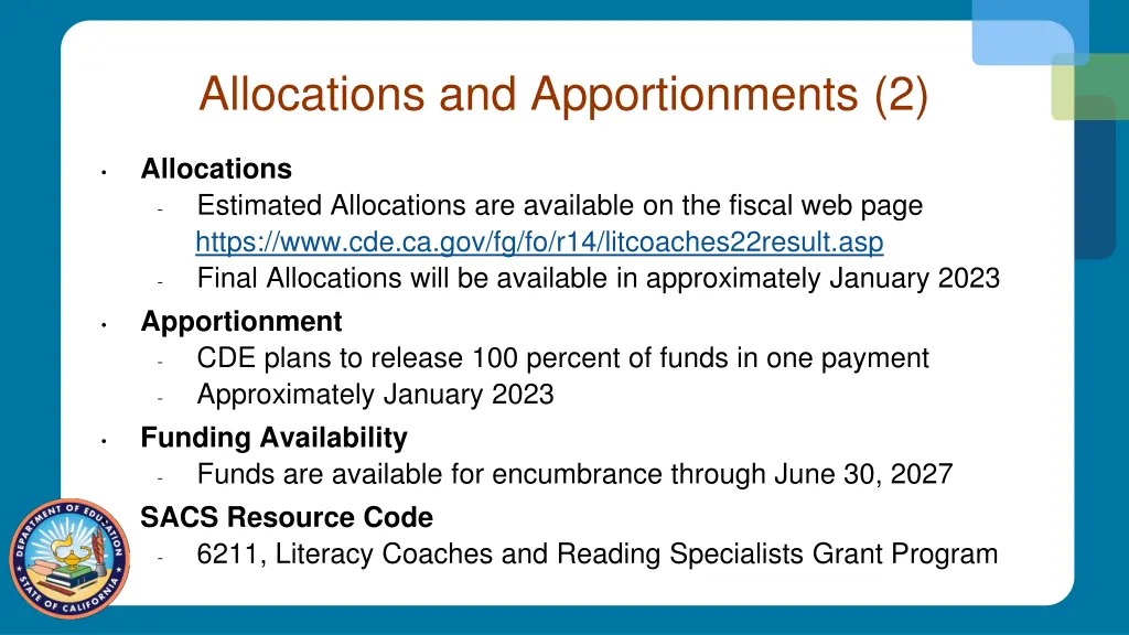 allocations and apportionments 2