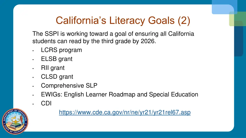 california s literacy goals 2