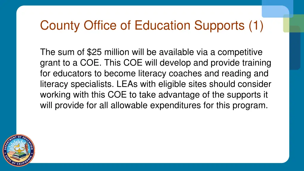 county office of education supports 1