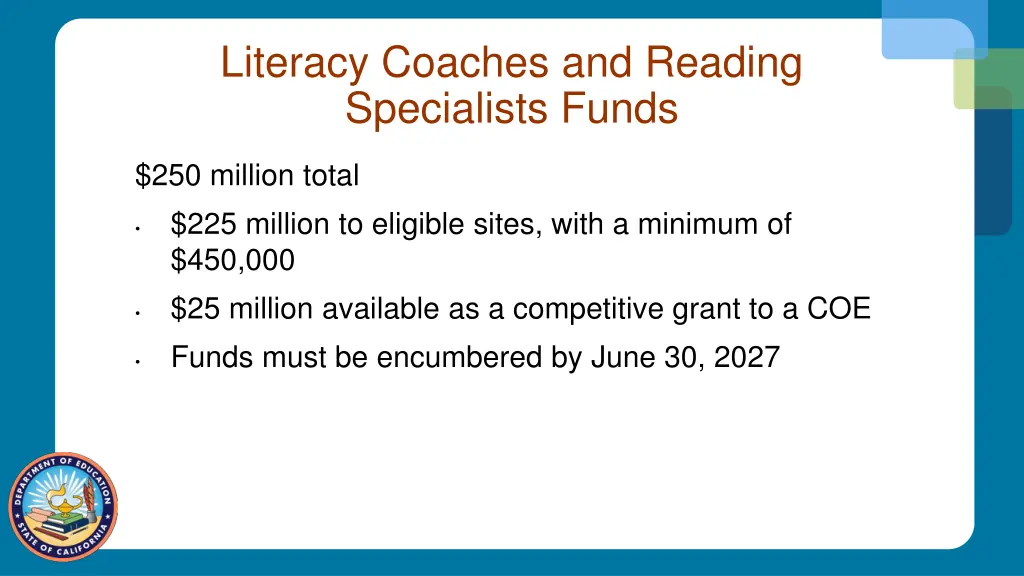 literacy coaches and reading specialists funds