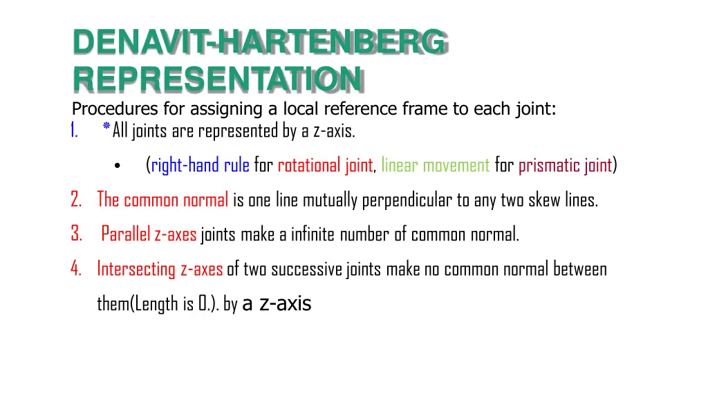 denavit hartenberg representation procedures