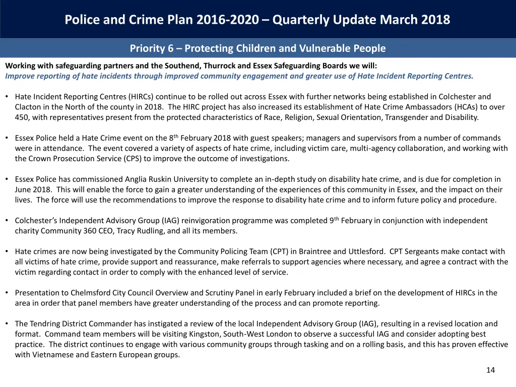 police and crime plan 2016 2020 quarterly update 13