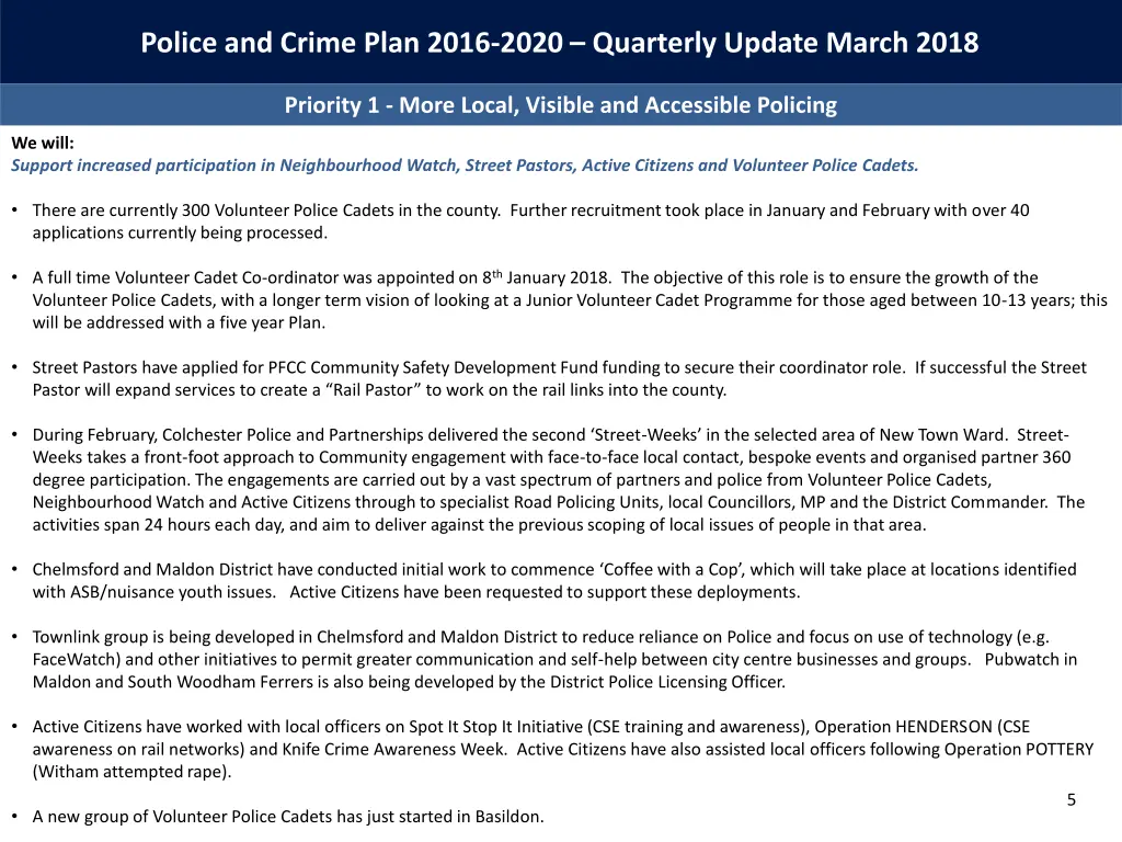 police and crime plan 2016 2020 quarterly update 4