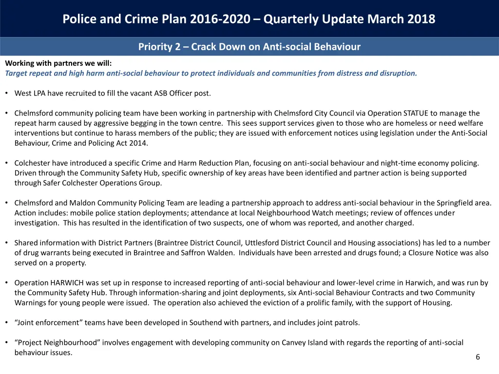 police and crime plan 2016 2020 quarterly update 5