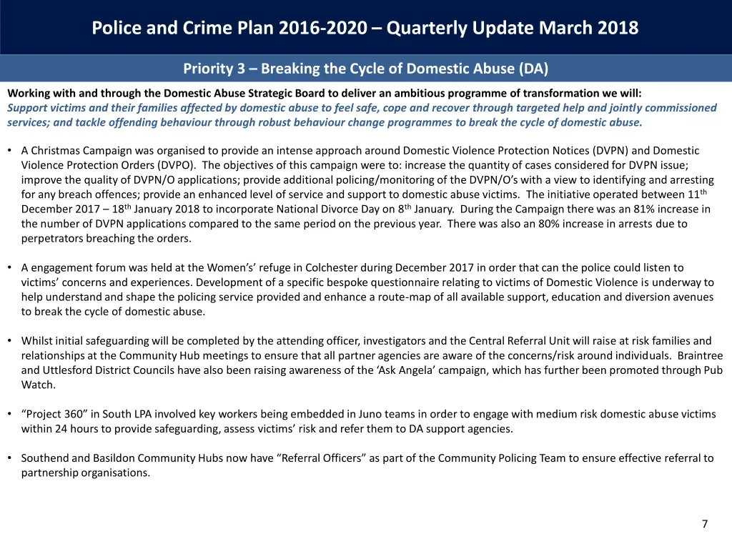 police and crime plan 2016 2020 quarterly update 6