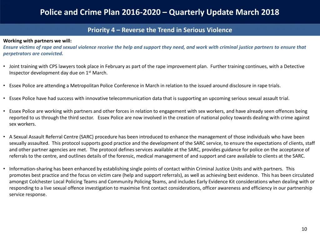 police and crime plan 2016 2020 quarterly update 9