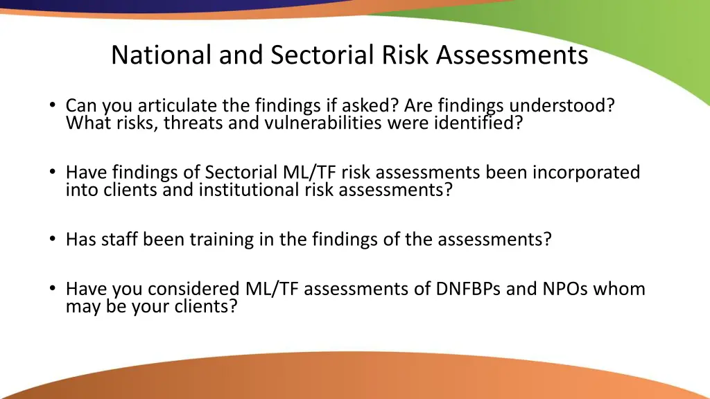 national and sectorial risk assessments