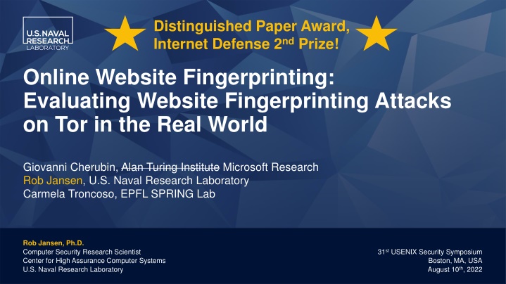 distinguished paper award internet defense