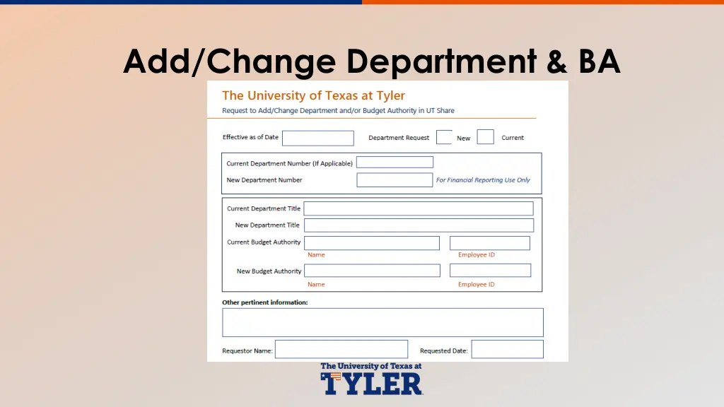 add change department ba