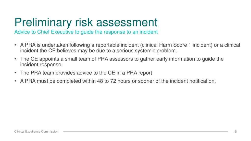 preliminary risk assessment advice to chief