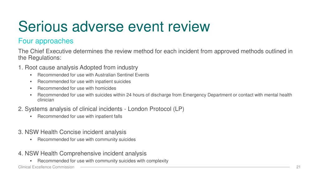 serious adverse event review four approaches