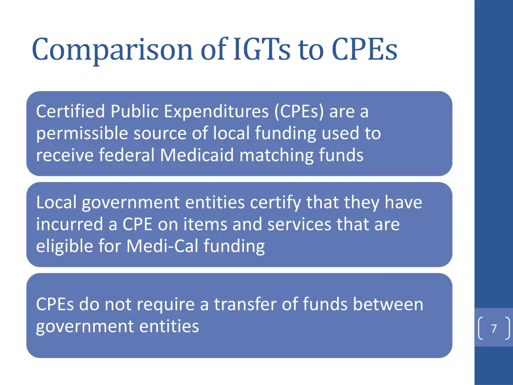 comparison of igts to cpes