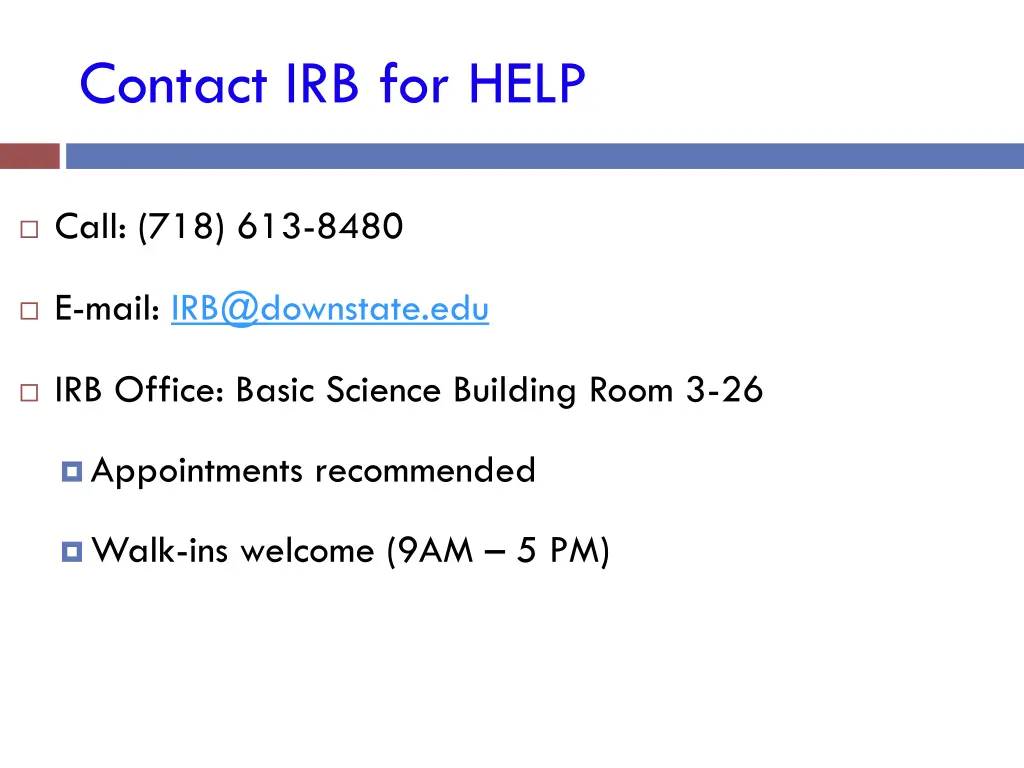 contact irb for help