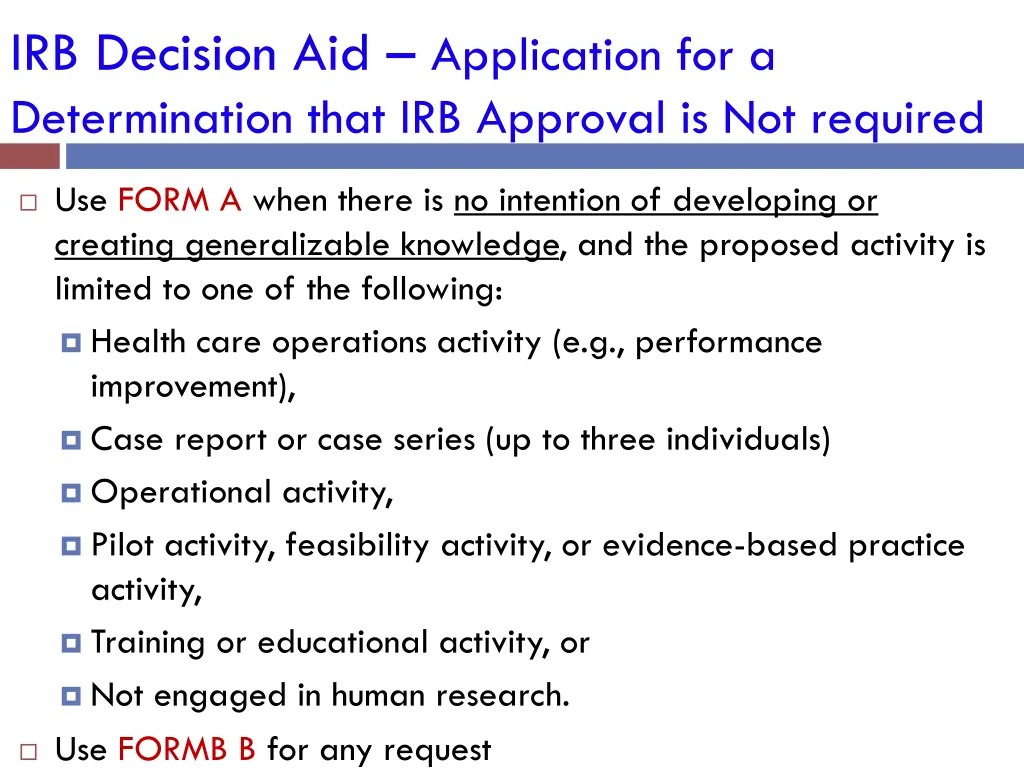 irb decision aid application for a determination