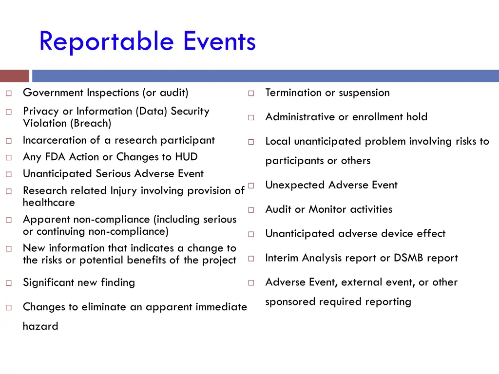 reportable events