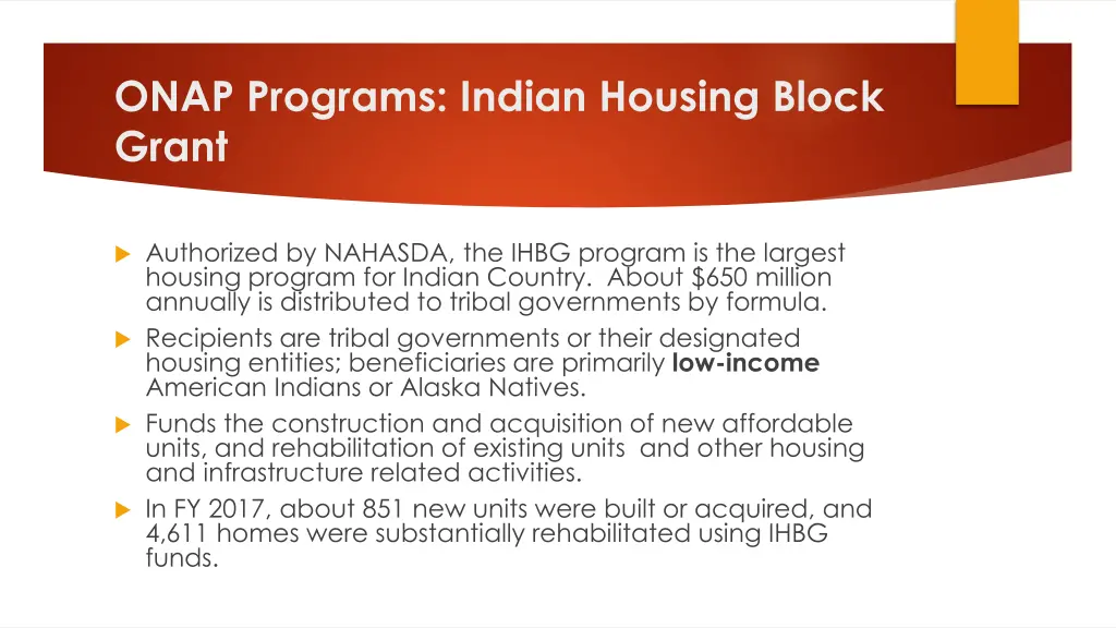 onap programs indian housing block grant