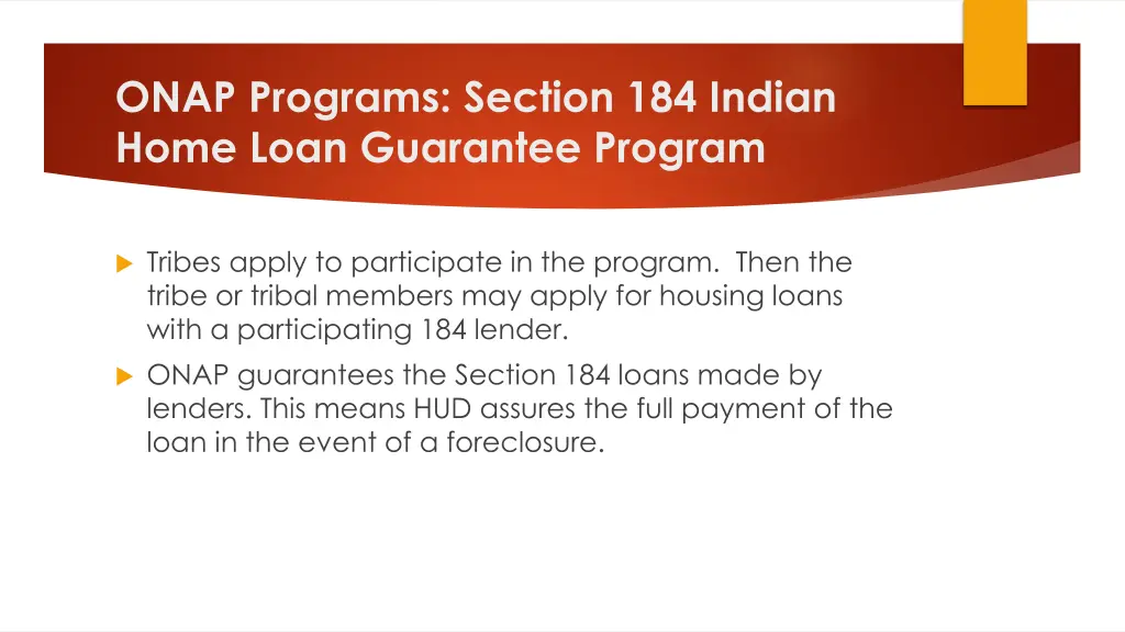 onap programs section 184 indian home loan 2