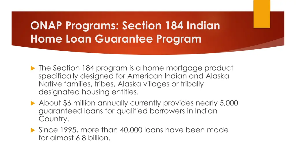 onap programs section 184 indian home loan