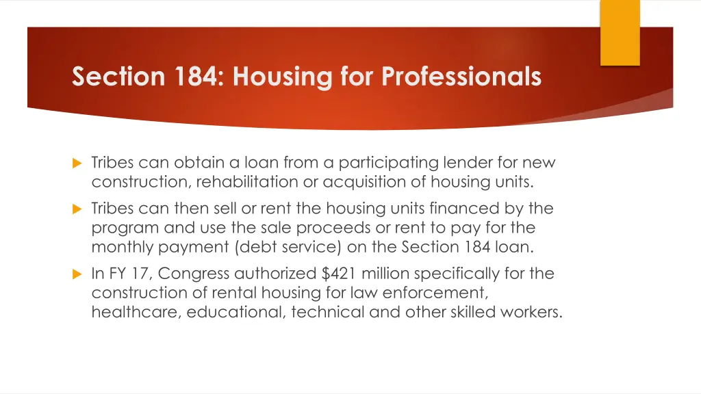 section 184 housing for professionals