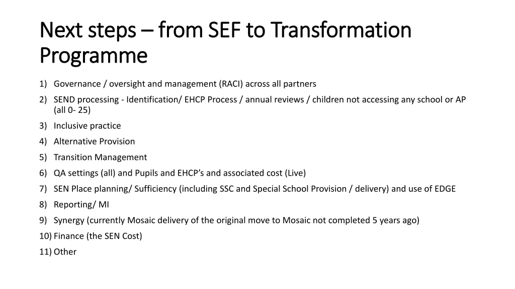 next steps next steps from sef to transformation